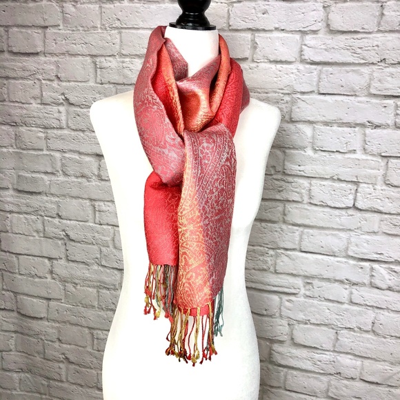 Multi-coloured Scarf with tassle ends - Picture 5 of 7